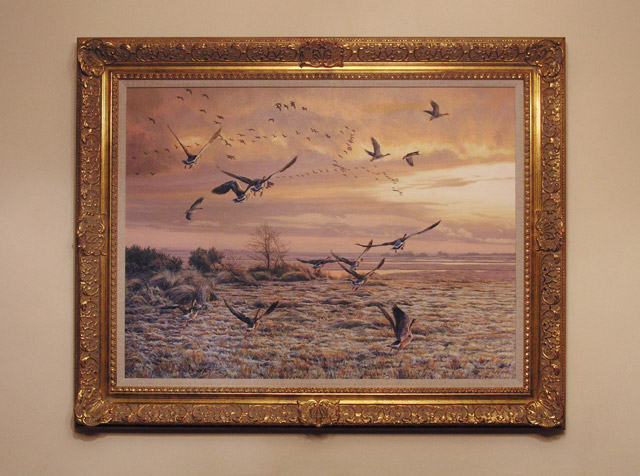 framed greylag geese oil painting for sale